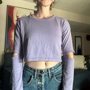 Purple Elbow Cut Long Sleeve Crop Top